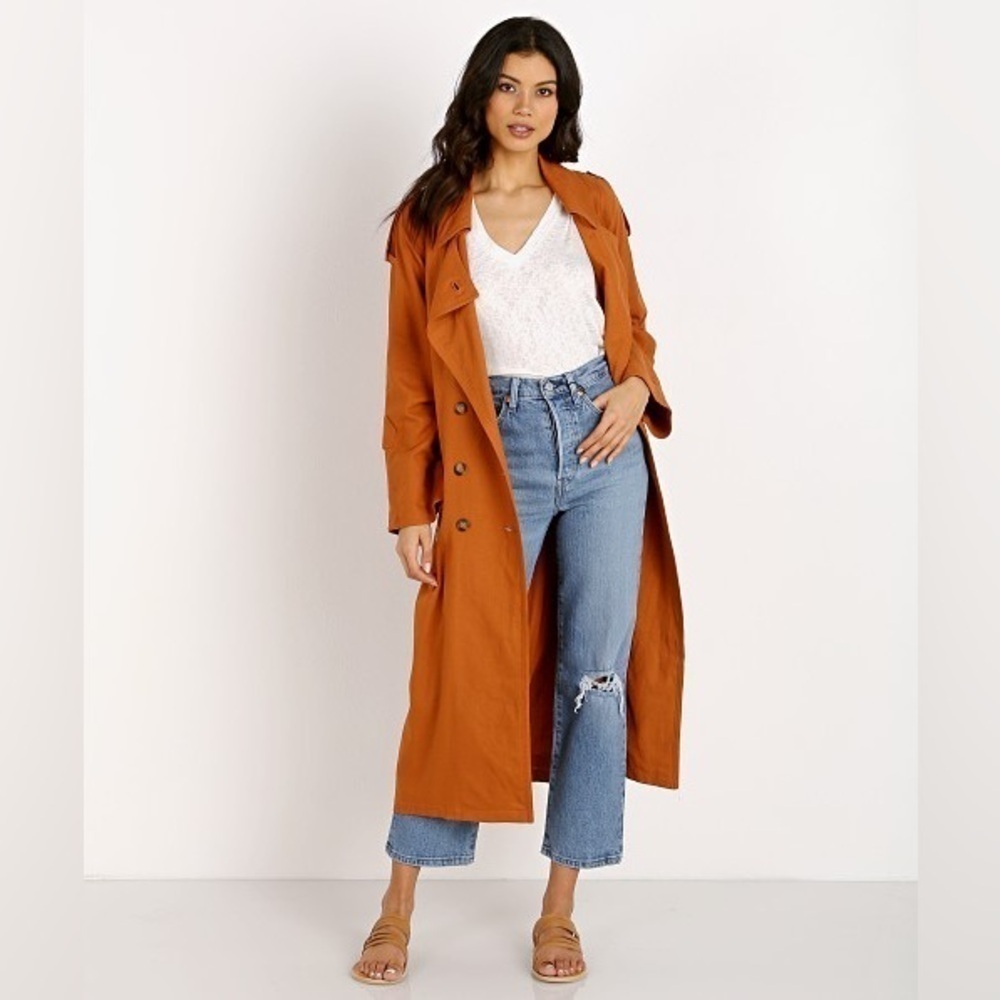 Jen's Pirate Booty Women’s Basic Instinct Trench Coat in Sunburn Linen Blend S